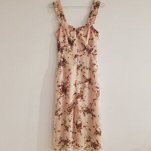 ALI & JAY Floral Midi Dress Ruffles Pockets Front Slit Keyhold Neck Wide Straps